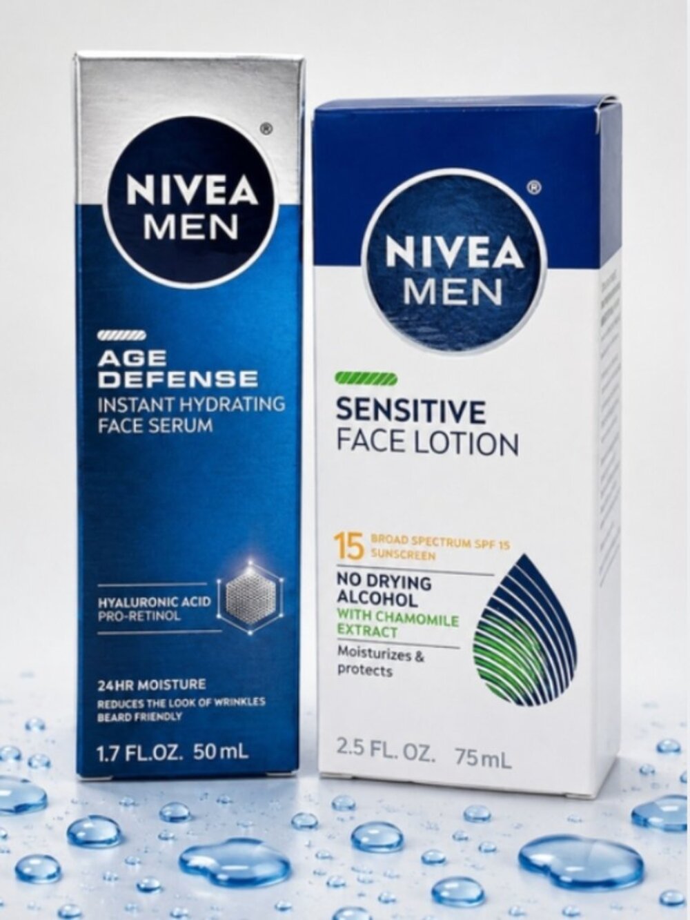 NIVEA Men Age Defense Serum + Sensitive SPF 15 Face Lotion Set
